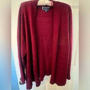 Karen Scott Open-Front Wine Red Knit Cardigan